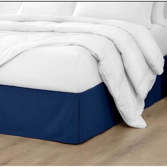 Bare Home Ultra Soft Premium Microfiber Bed Skirt Queen Dark Blue Navy Blue New - Picture 2 of 13